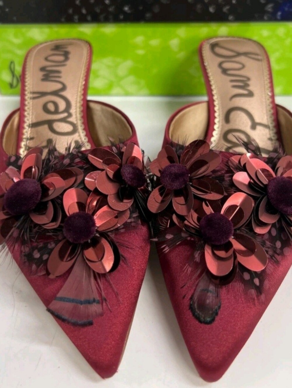 Sam Edelman Dorcy Burgundy Satin Kitten Hills